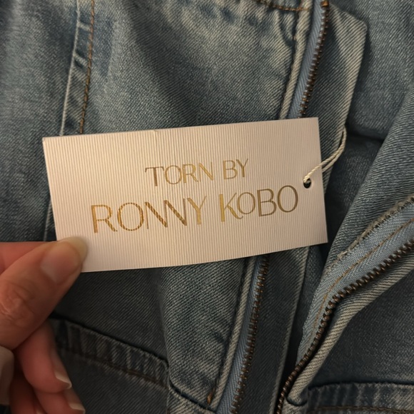 Torn By Ronny Kobo Renee Denim Rosette Strapless Midi Dress - Picture 5 of 6